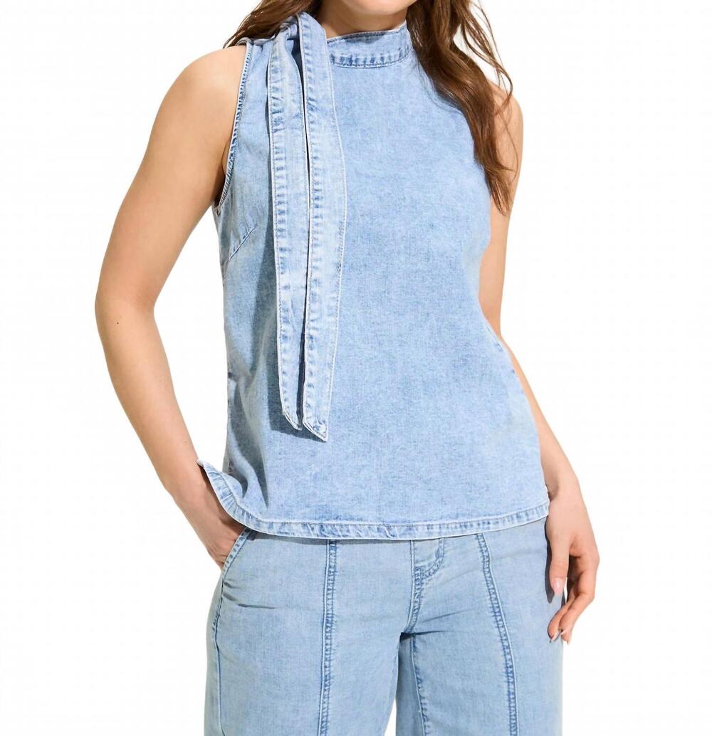 NEW FDJ sleeveless bow neck top in powder wash